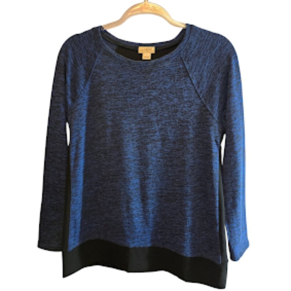 J.CREW BLUE BLACK BLOUSE SIZE SMALL COLOR BLOCKED RAGLAN SLEEVE